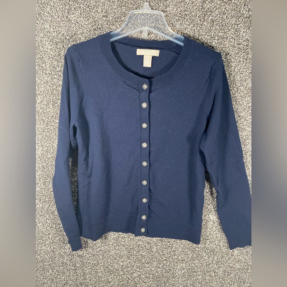 Banana Republic Extra Fine Merino Wool Button Up Cardigan Sweater Size M Navy